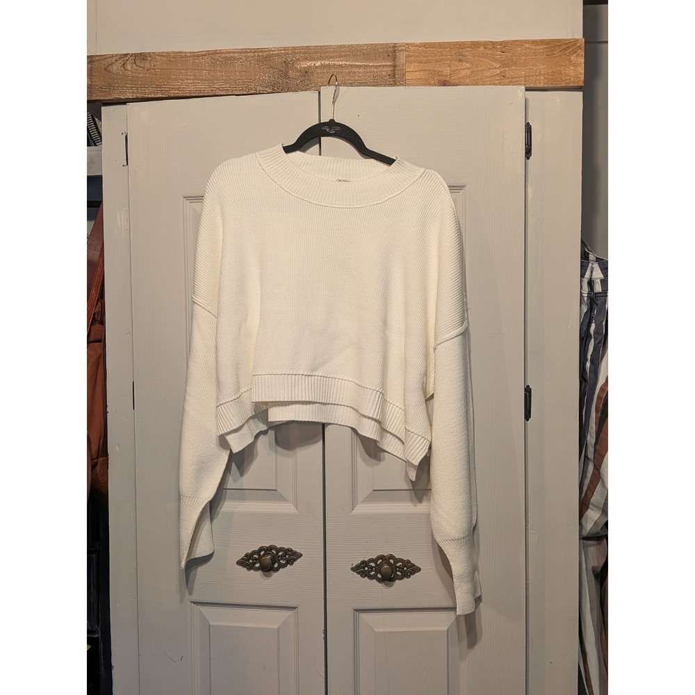 Free People Moonglow Cropped Sweater White Blanc OB1609060 Large NWT